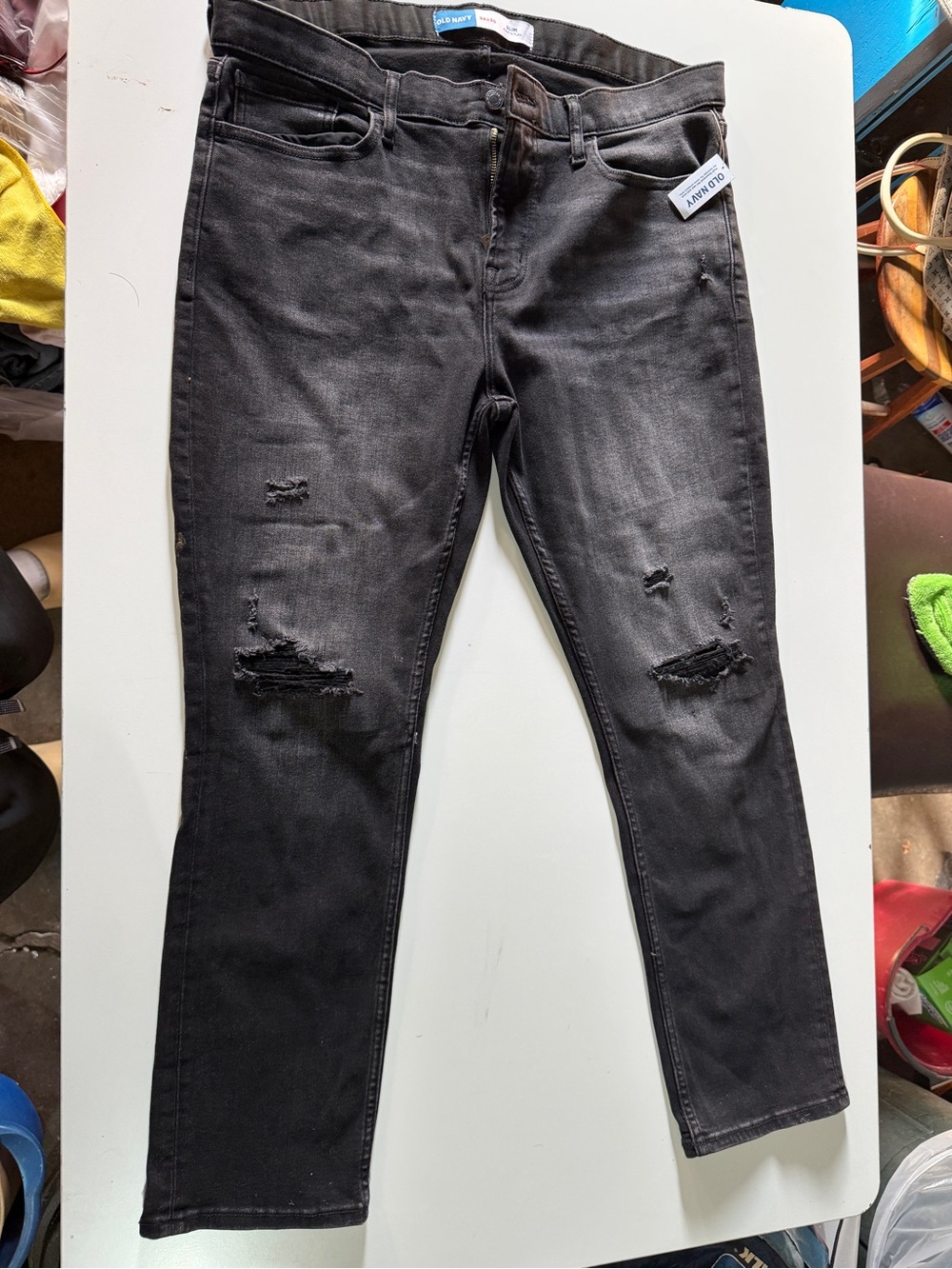 Old Navy Men's Slim Black Ripped Jeans